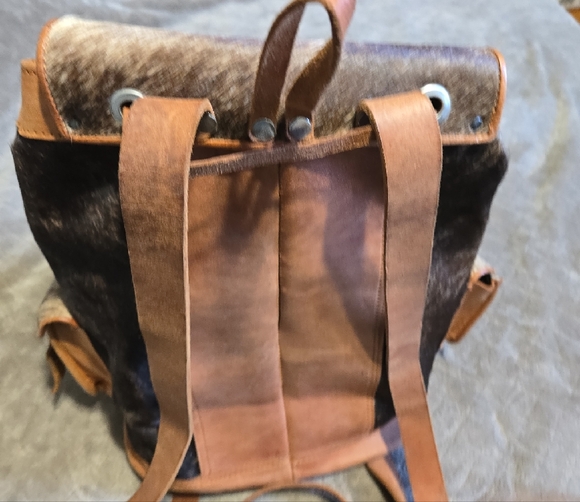 Rustic Leather and Fur Backpack - Picture 5 of 10